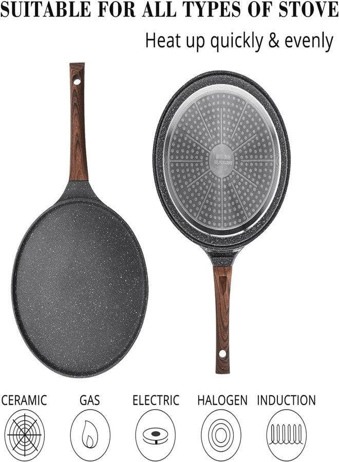DOTUHAO Nonstick Crepe Pan Set, 5 Piece Set Kitchen Pancake Grill Pan, 8 Inch Granite Coating Flat Skillet Tawa Dosa Tortilla Pans, Pizza Pans, Fry-Pan Compatible with All Stovetops (8 Inch) - Image 5